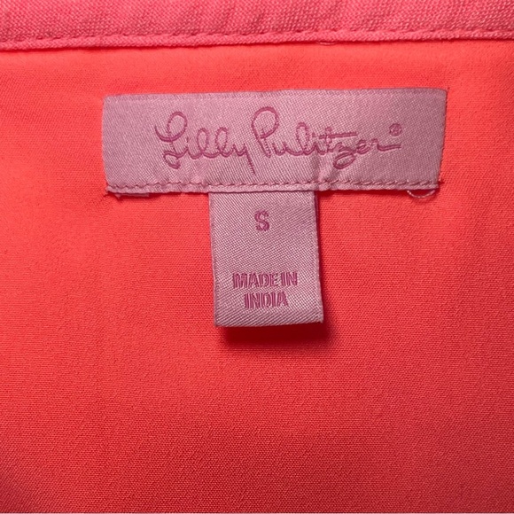 Lilly Pulitzer Neon Coral Pink Sun Ray Babydoll Dress Gold Crochet Party‎ Small - Picture 5 of 9